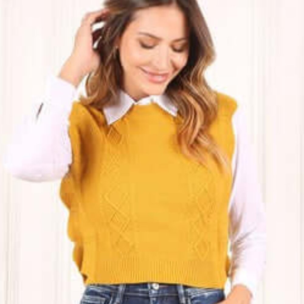 Mustard Round Neck Vest Sweater Size Samll